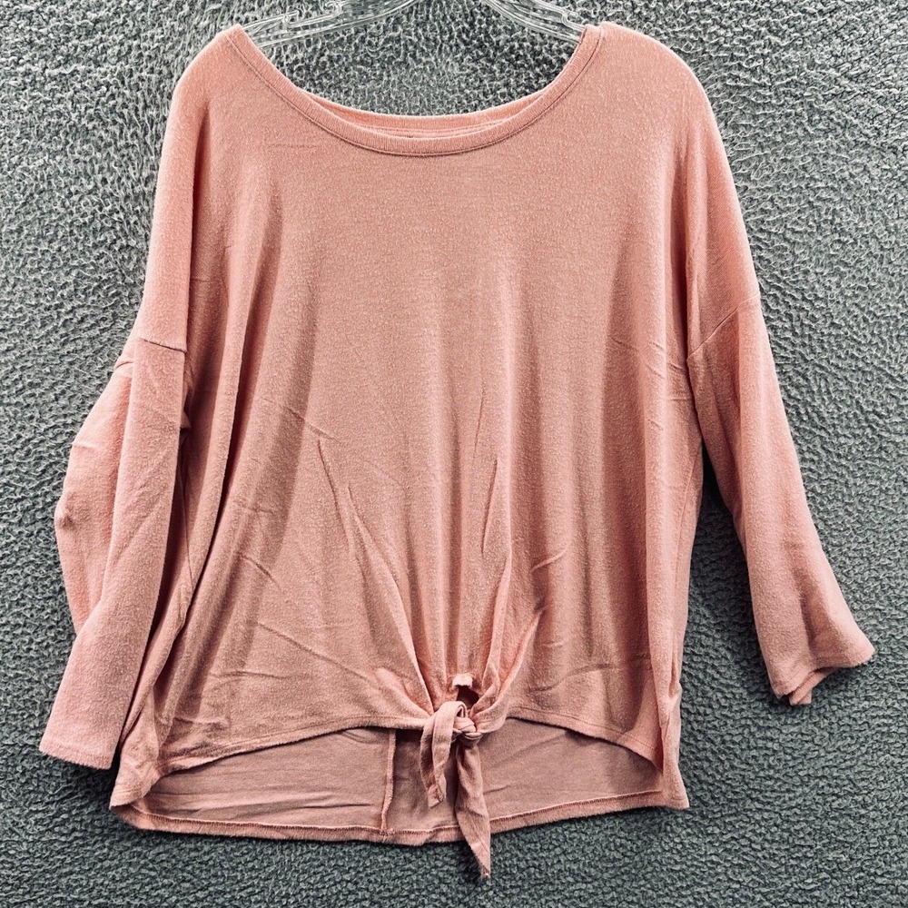 Womens Minimalist Top XL Lightweight Knit Tie Front Relaxed Oversized Capsule